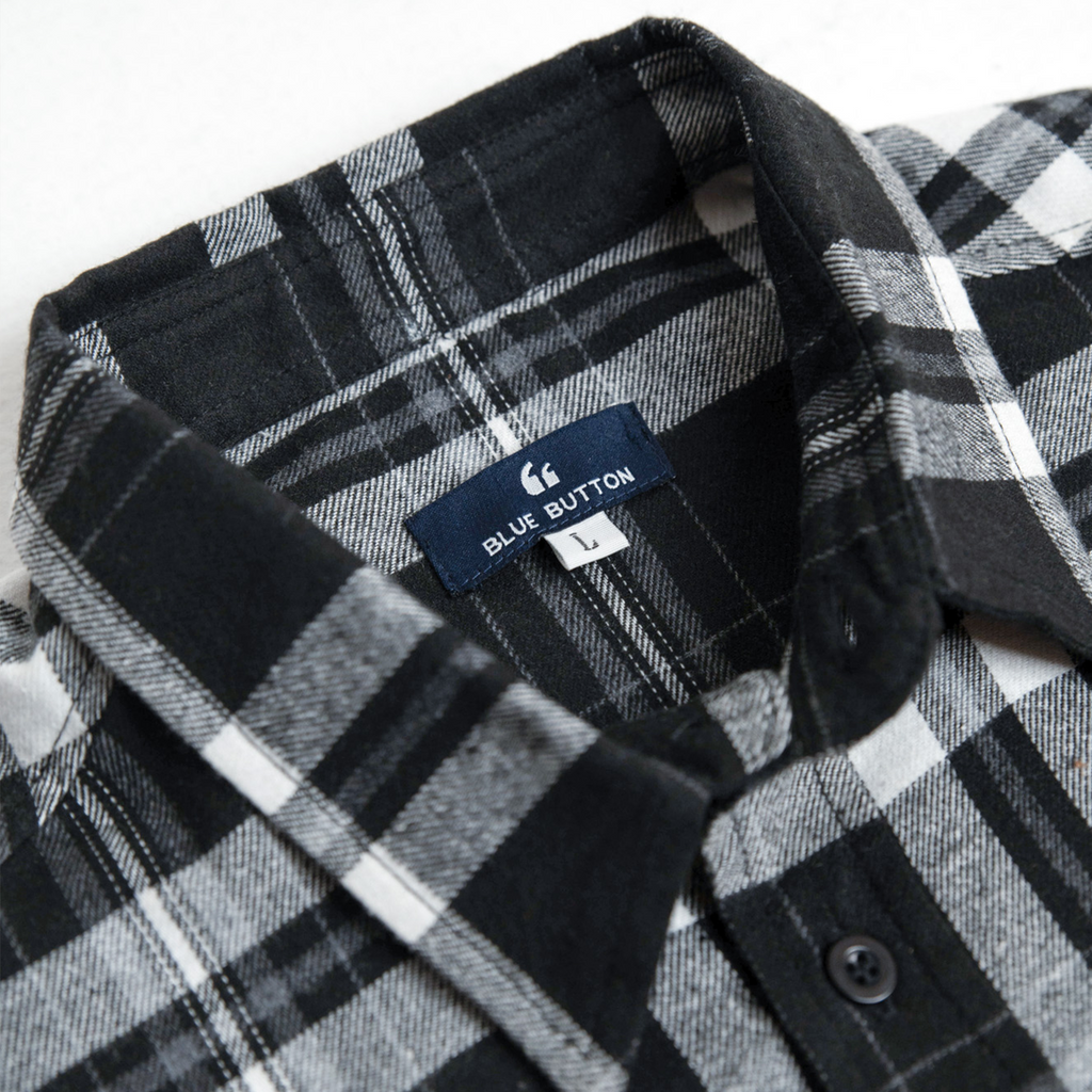 Kemeja Flanel Lengan Panjang - Black Off White