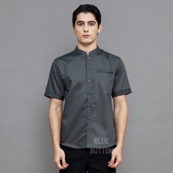 Kemaja Shanghai Polos Lengan Pendek - Dark Grey