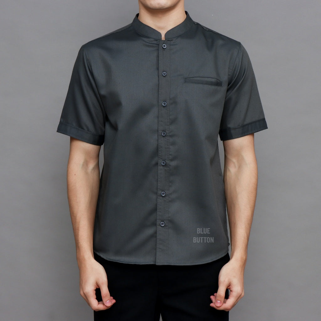Kemaja Shanghai Polos Lengan Pendek - Dark Grey