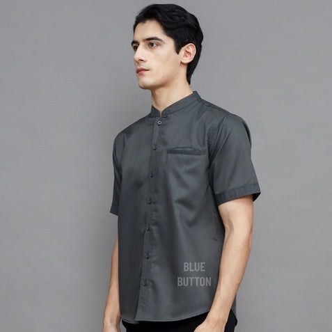 Kemaja Shanghai Polos Lengan Pendek - Dark Grey
