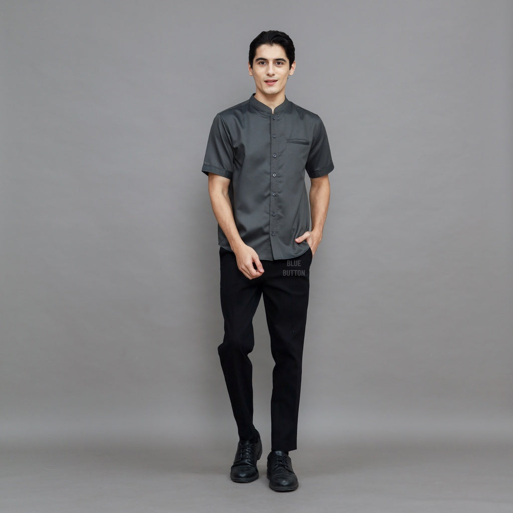 Kemaja Shanghai Polos Lengan Pendek - Dark Grey