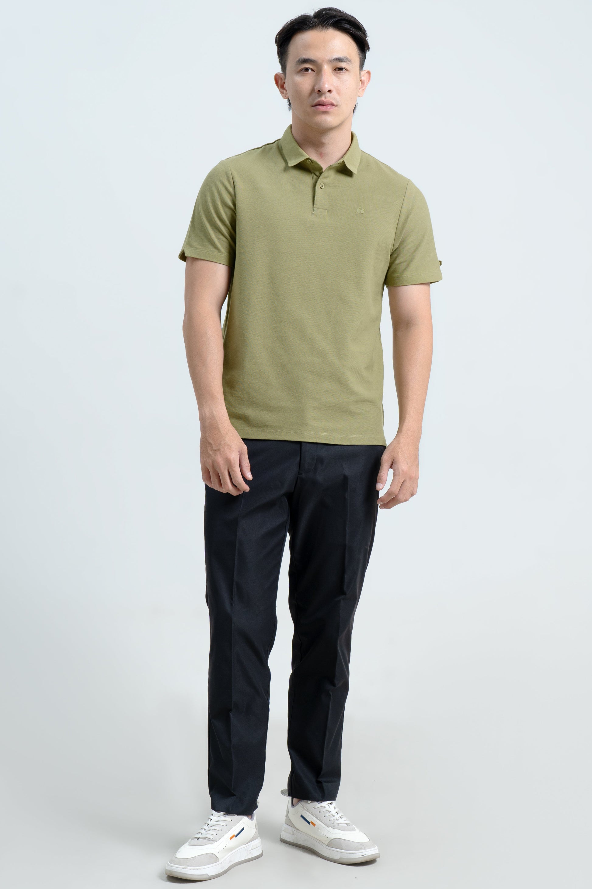 Blue Button Polo Shirt Olive Green