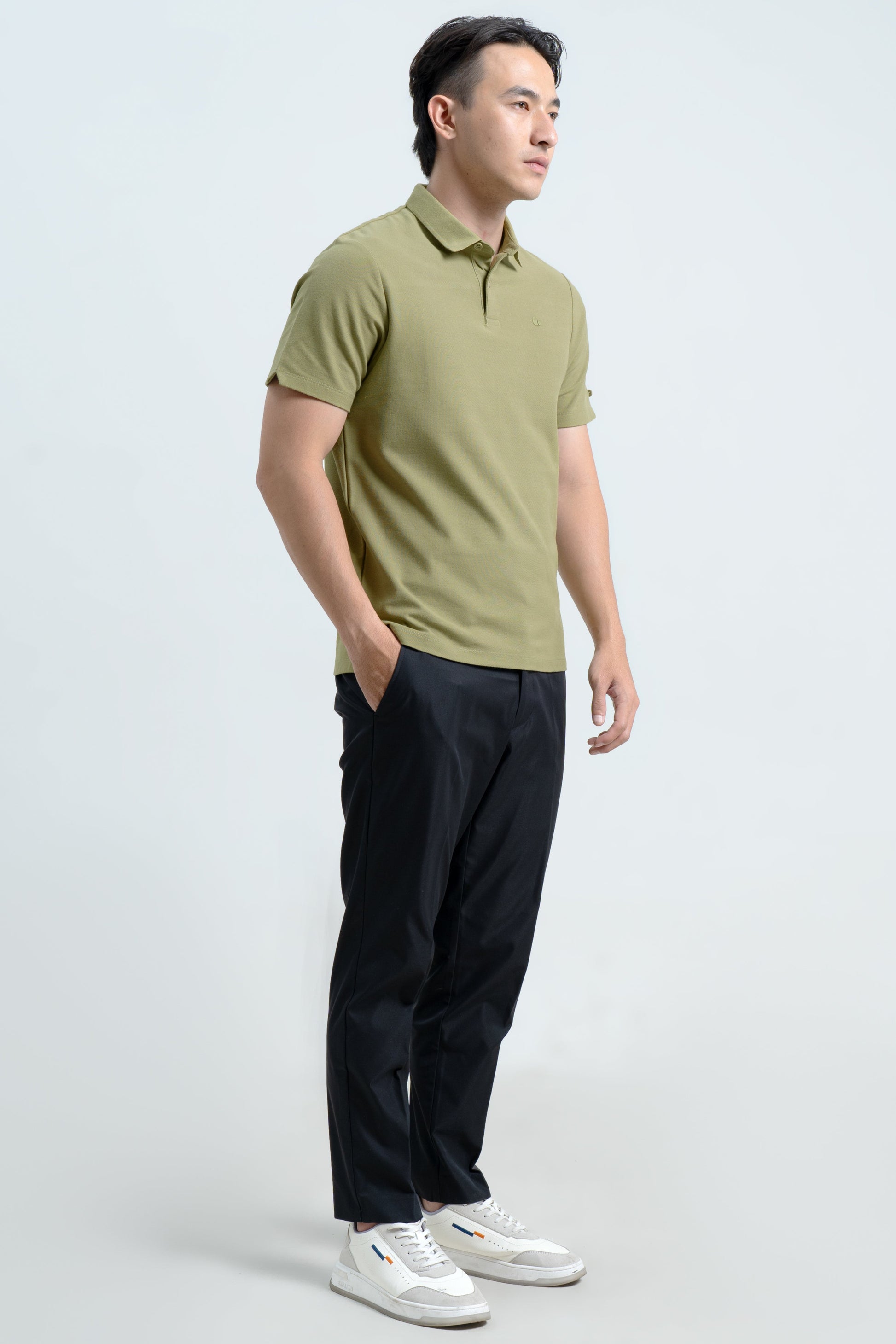 Blue Button Polo Shirt Olive Green