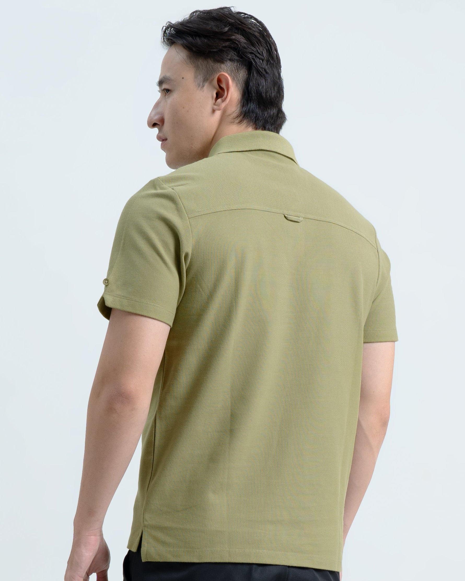 Blue Button Polo Shirt Olive Green