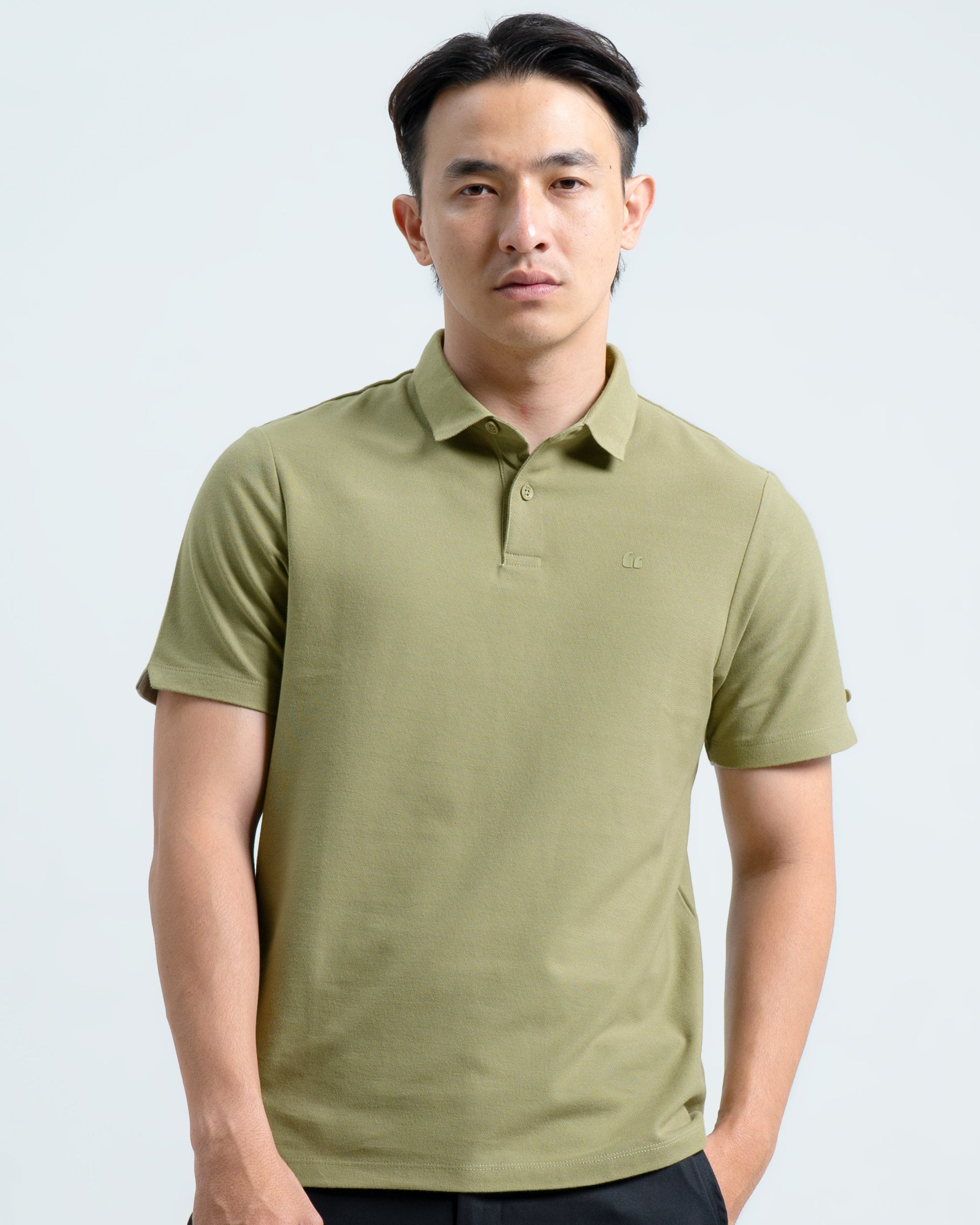 Blue Button Polo Shirt Olive Green