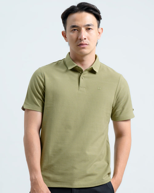 Blue Button Polo Shirt Olive Green