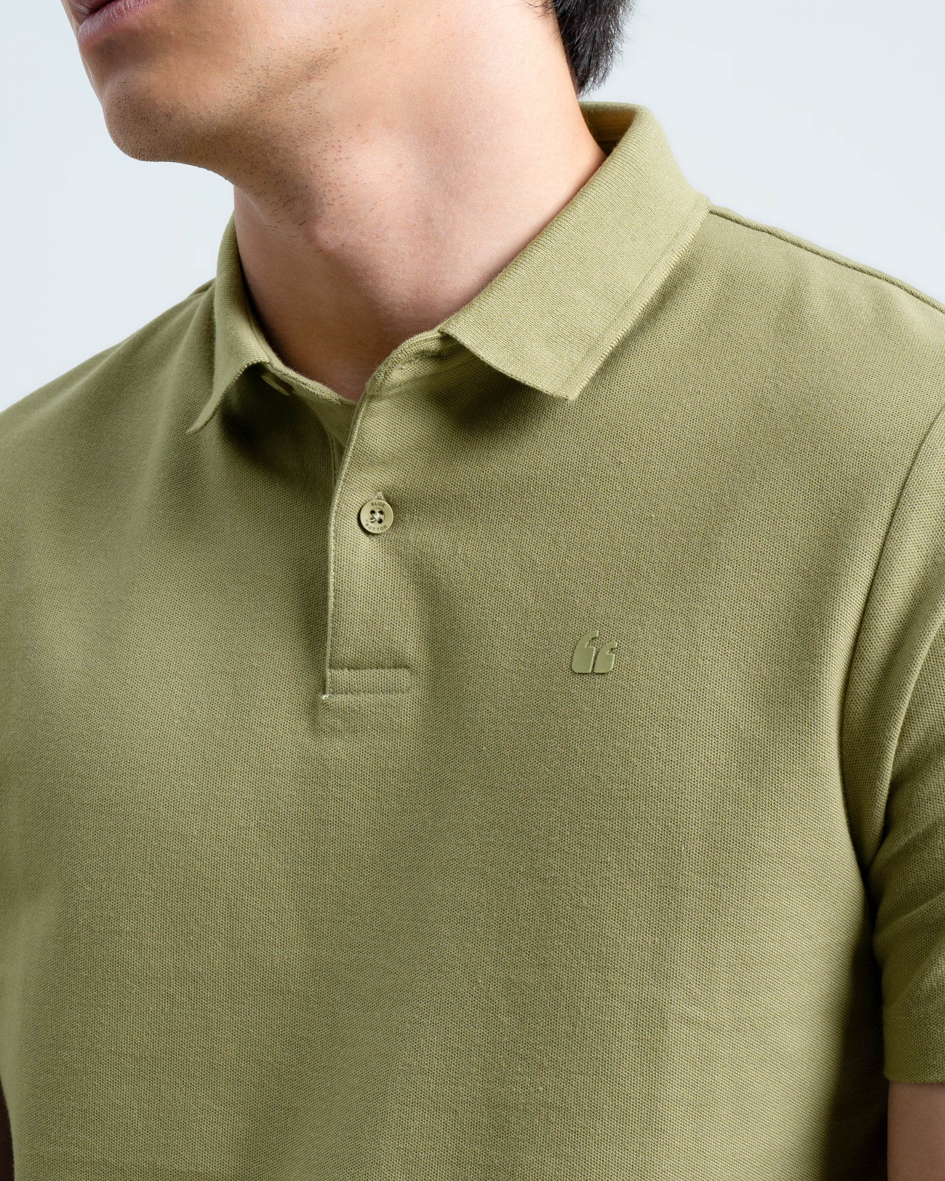 Blue Button Polo Shirt Olive Green
