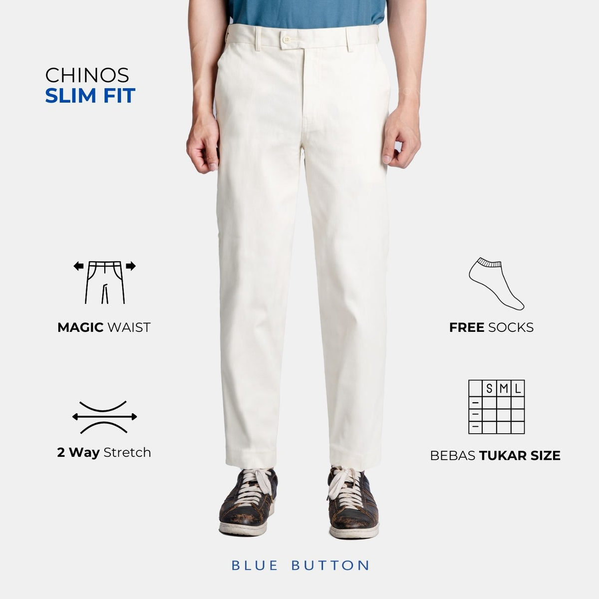 The Slim Ankle Chinos - Ivory White