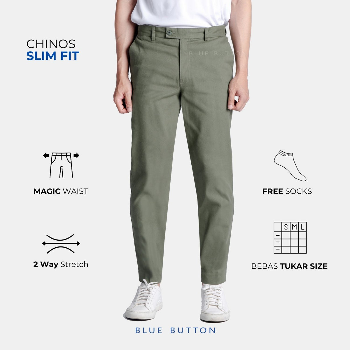The Slim Chinos - Sage - Ankle Fit