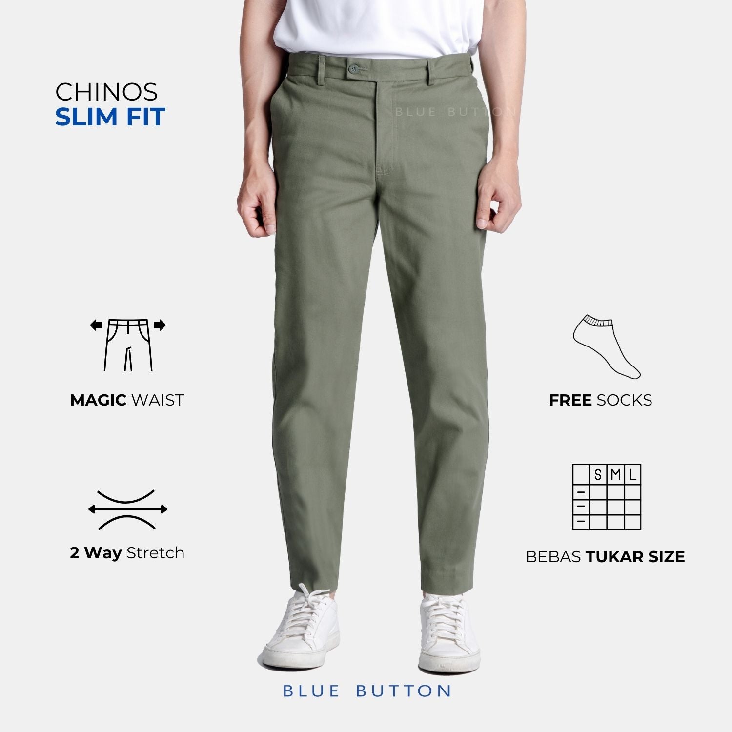 The Slim Chinos - Sage - Ankle Fit