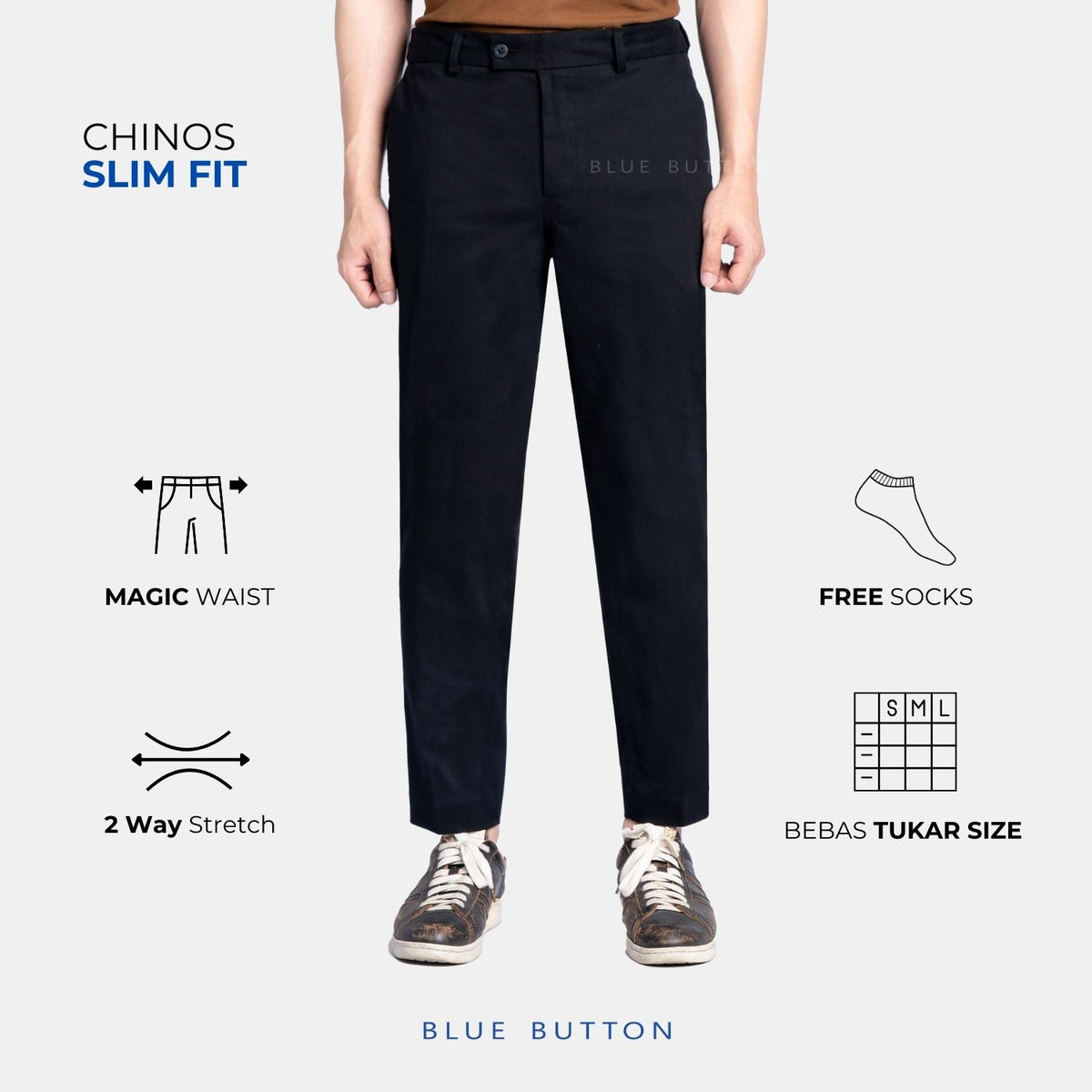The Slim Chino - Black - Ankle Fit
