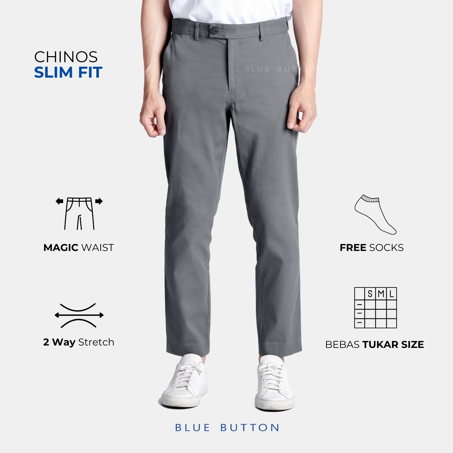 The Slim Ankle Chinos - Light Grey