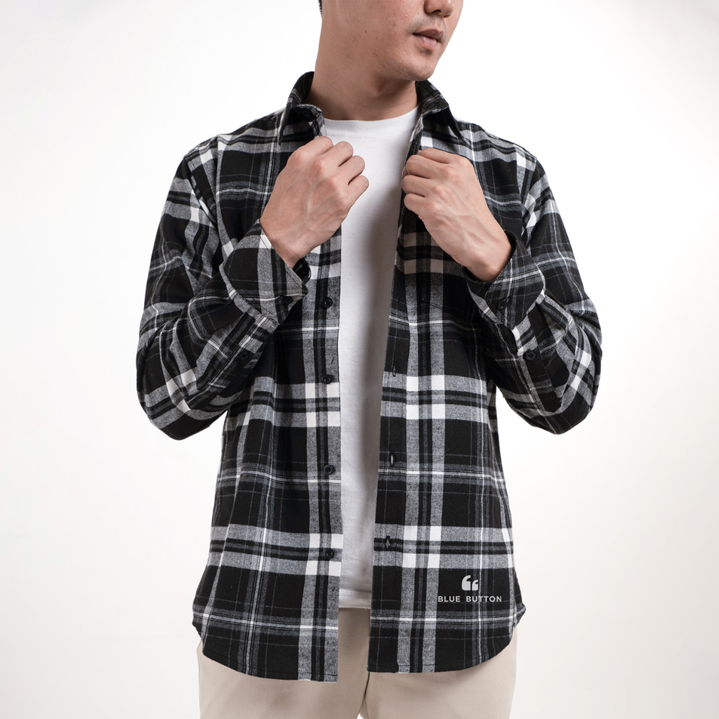 Kemeja Flanel Lengan Panjang - Black Off White