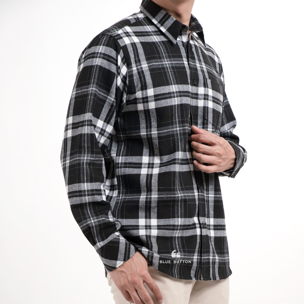 Kemeja Flanel Lengan Panjang - Black Off White
