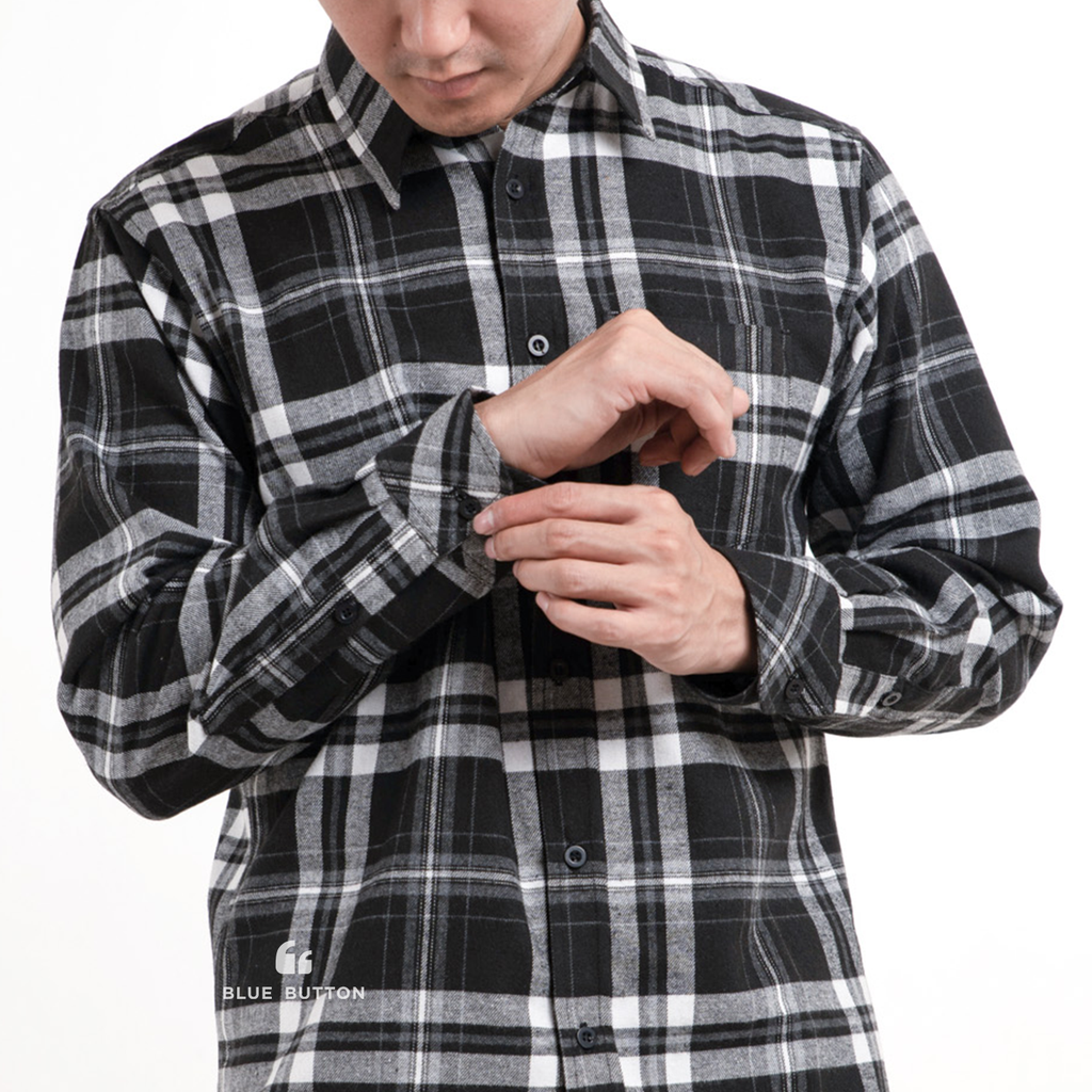 Kemeja Flanel Lengan Panjang - Black Off White