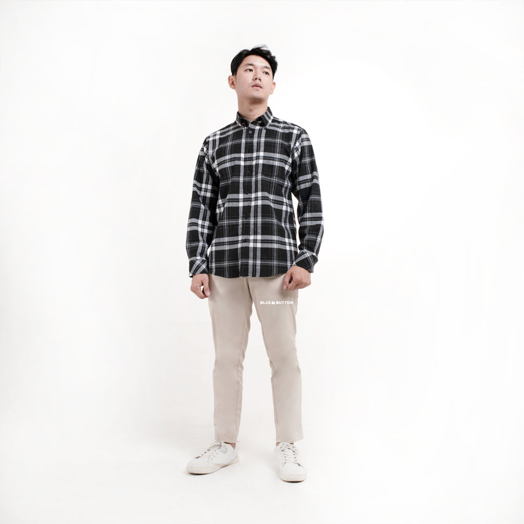 Kemeja Flanel Lengan Panjang - Black Off White