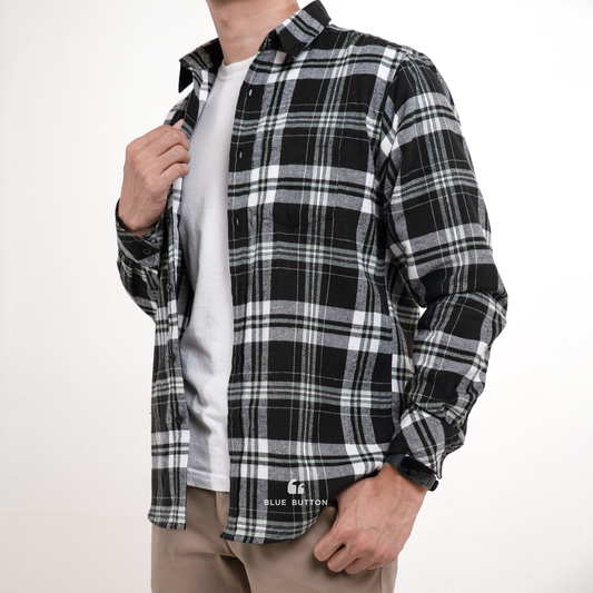 Kemeja Flanel Lengan Panjang - Black Green