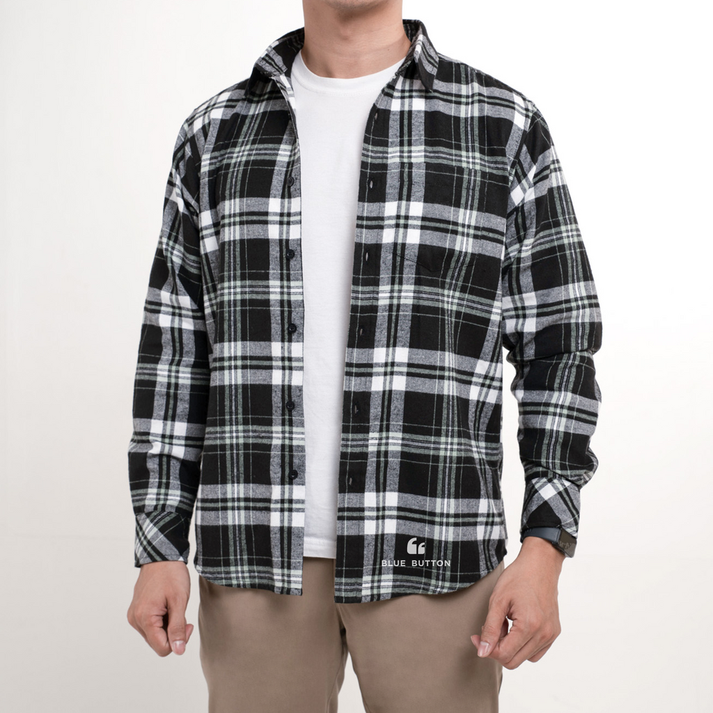 Kemeja Flanel Lengan Panjang - Black Green