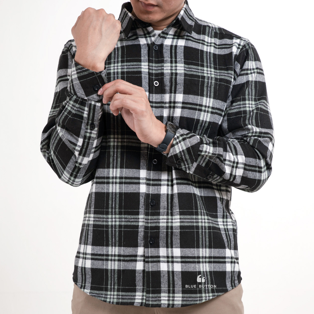 Kemeja Flanel Lengan Panjang - Black Green