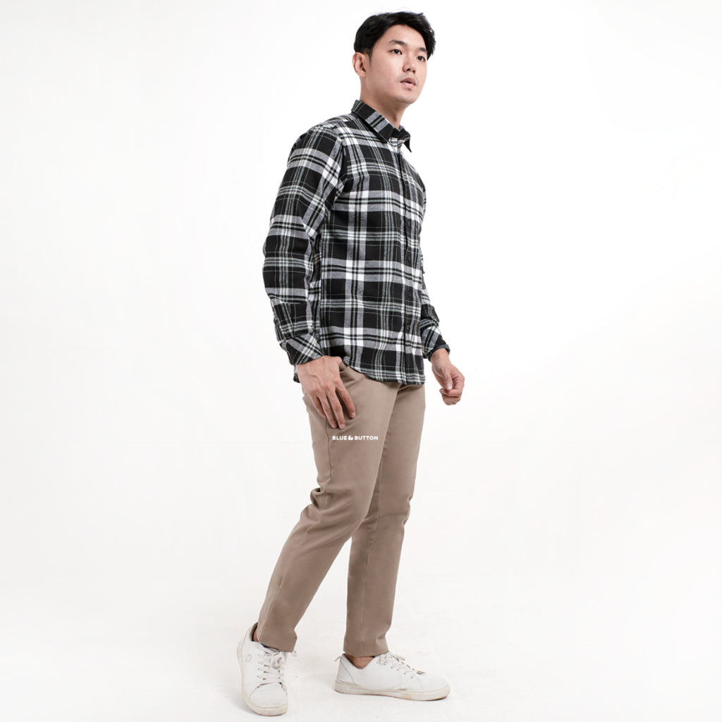 Kemeja Flanel Lengan Panjang - Black Green