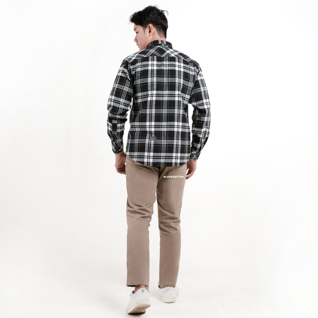 Kemeja Flanel Lengan Panjang - Black Green