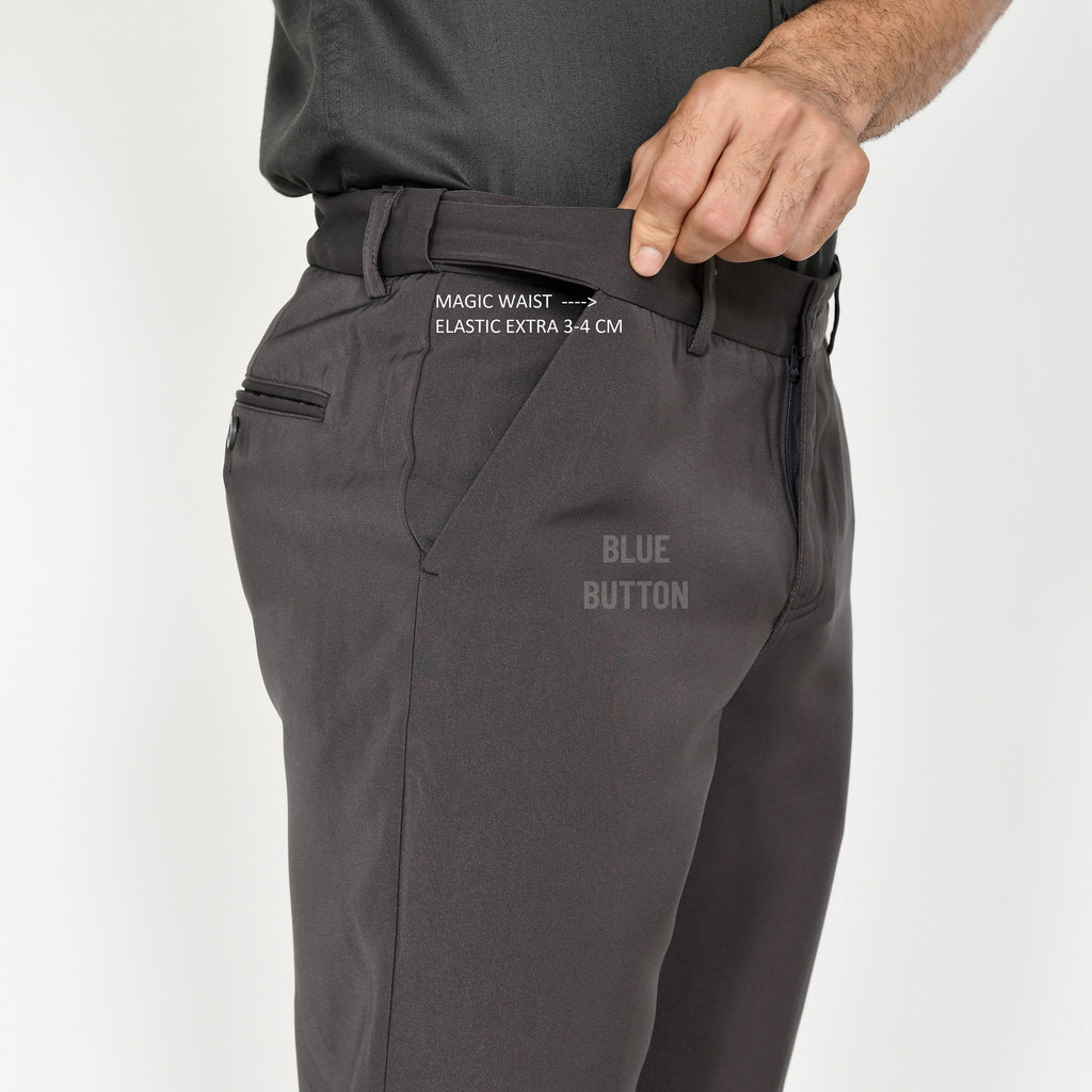 Trouser Long Pants Slim Fit Magic Waist  - Dark Grey