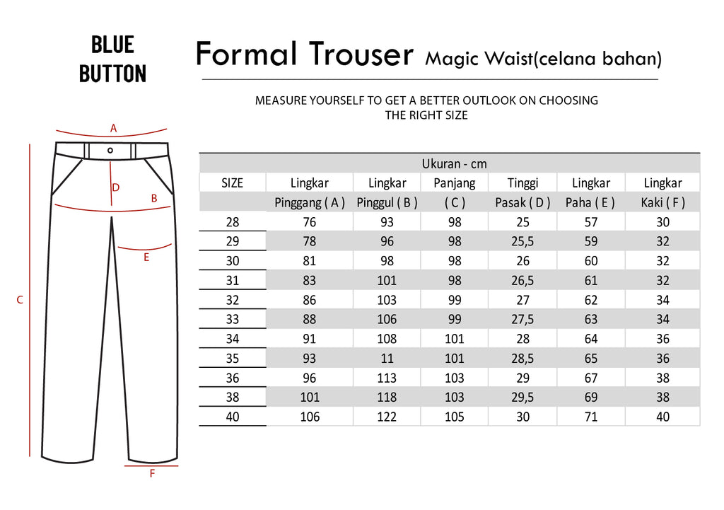 Trouser Long Pants Slim Fit Magic Waist - Black